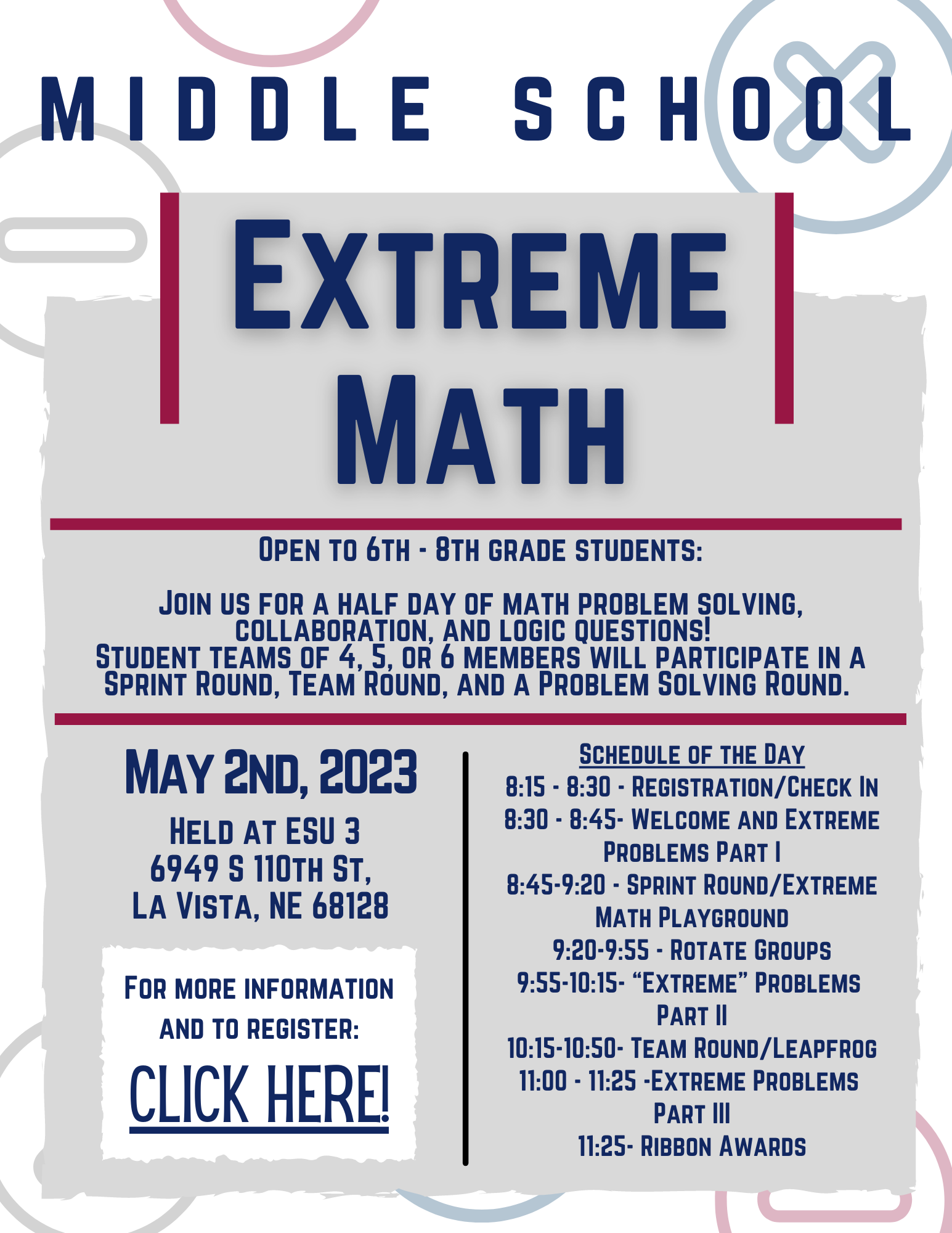 Click here to register for Middle School Extreme Math